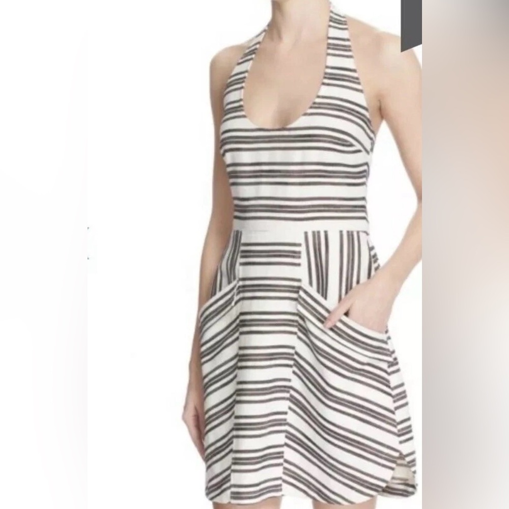 Nordstrom ALC Hudson Striped Halter Mini Dress Cotton Blend Pocket Womens Size 0